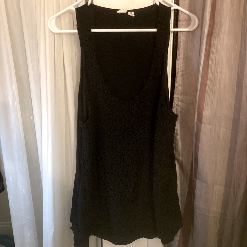 Sheer, Black with Knit Pattern Tank Top with Inner Tank Top.